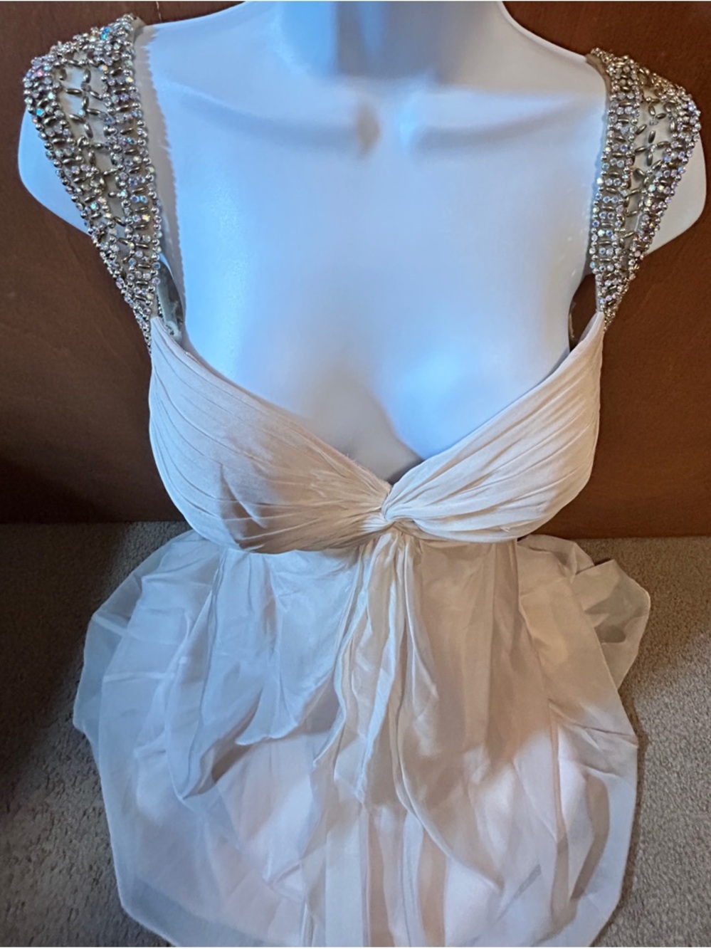 La Femme Chiffon Gown long Dress Size 10 Prompts Formal Beaded Sparkly champagne - Picture 14 of 16